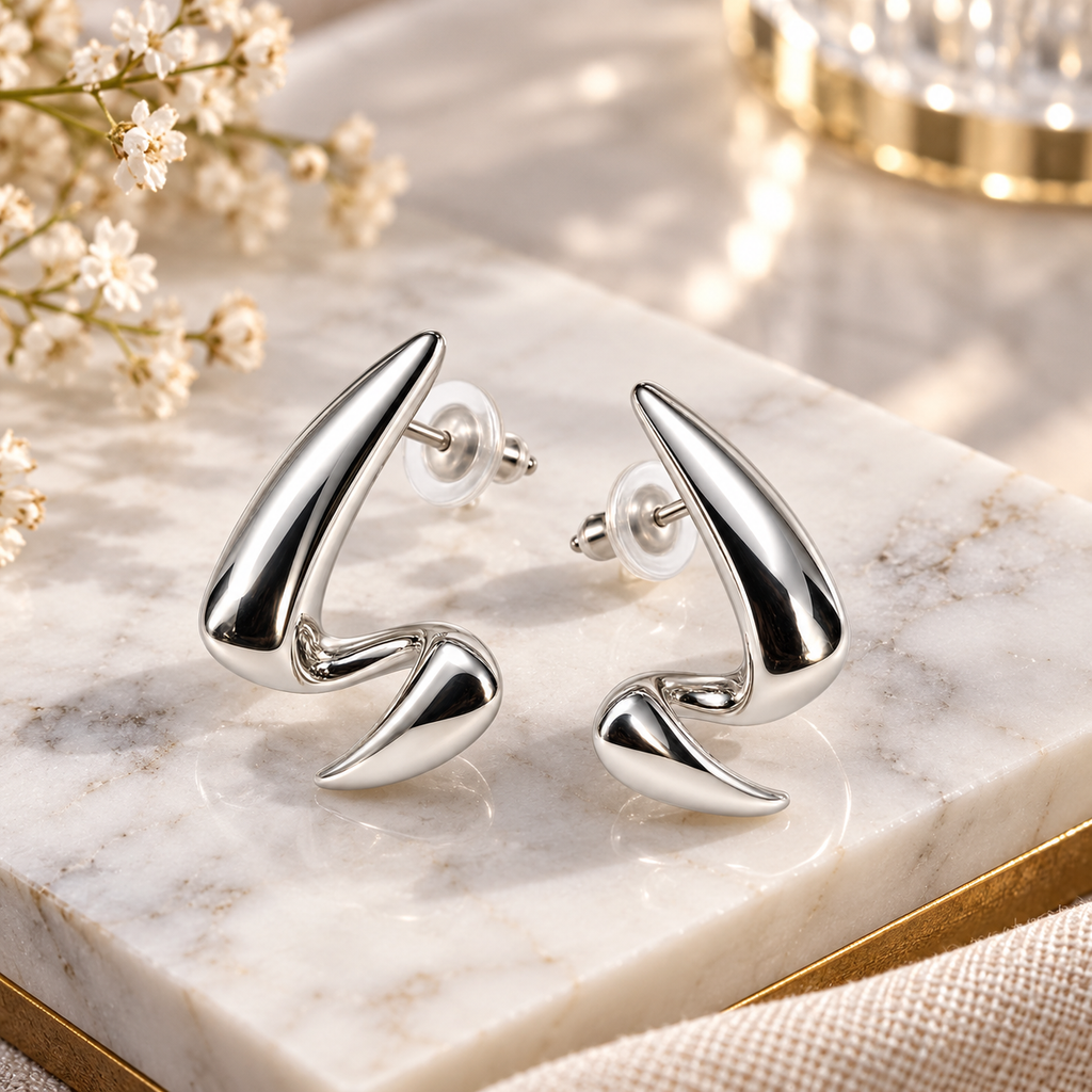 Volute Spiral Earrings anti-tarnish silver-tone earrings close-up