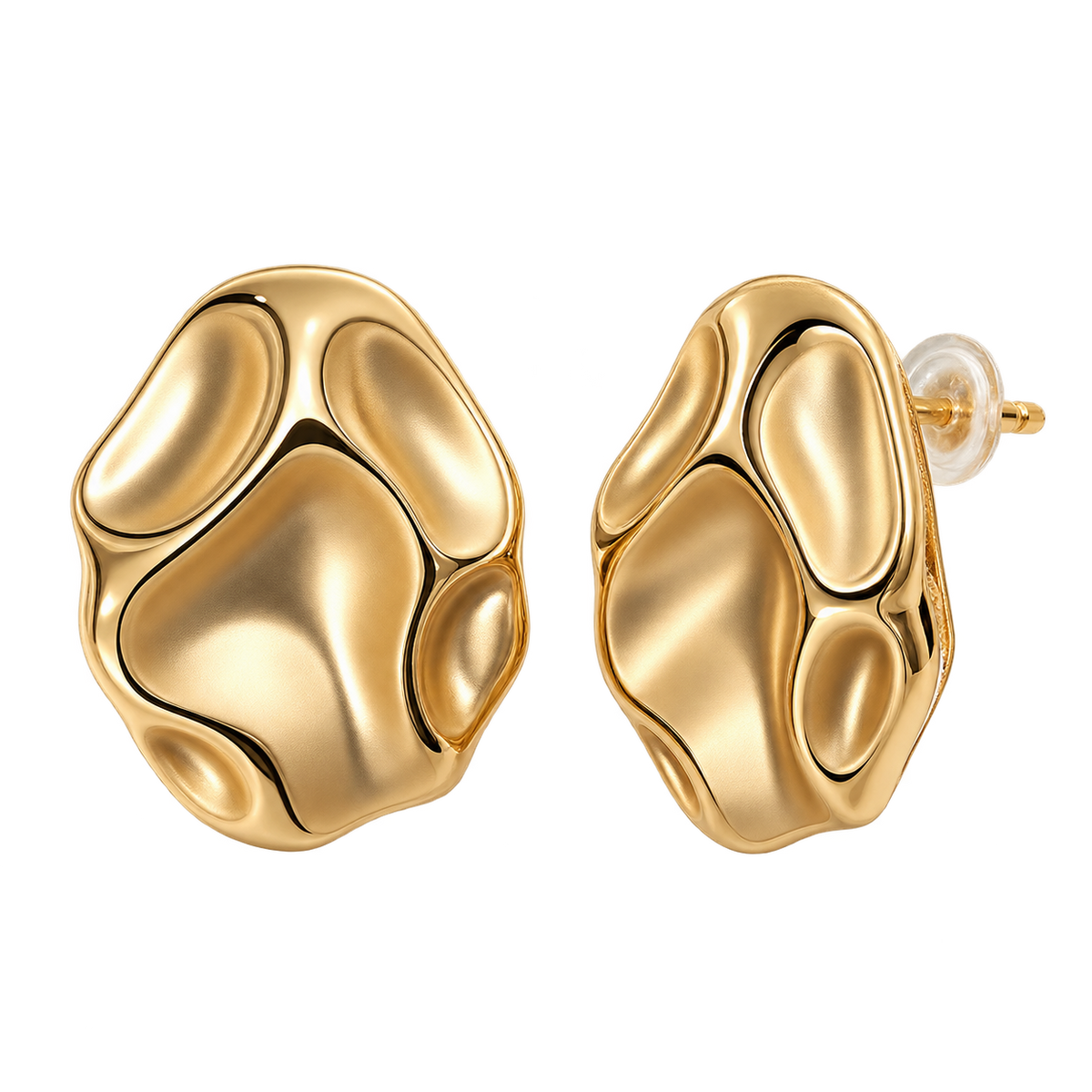 Petra Pebble Studs gold-tone organic faceted dome stud earrings