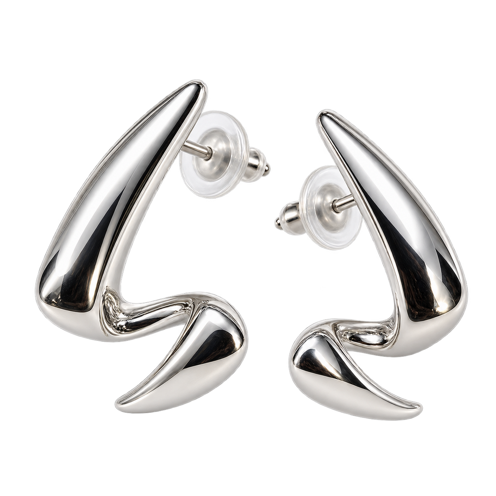 Volute Spiral Earrings curved silver-tone earring detail