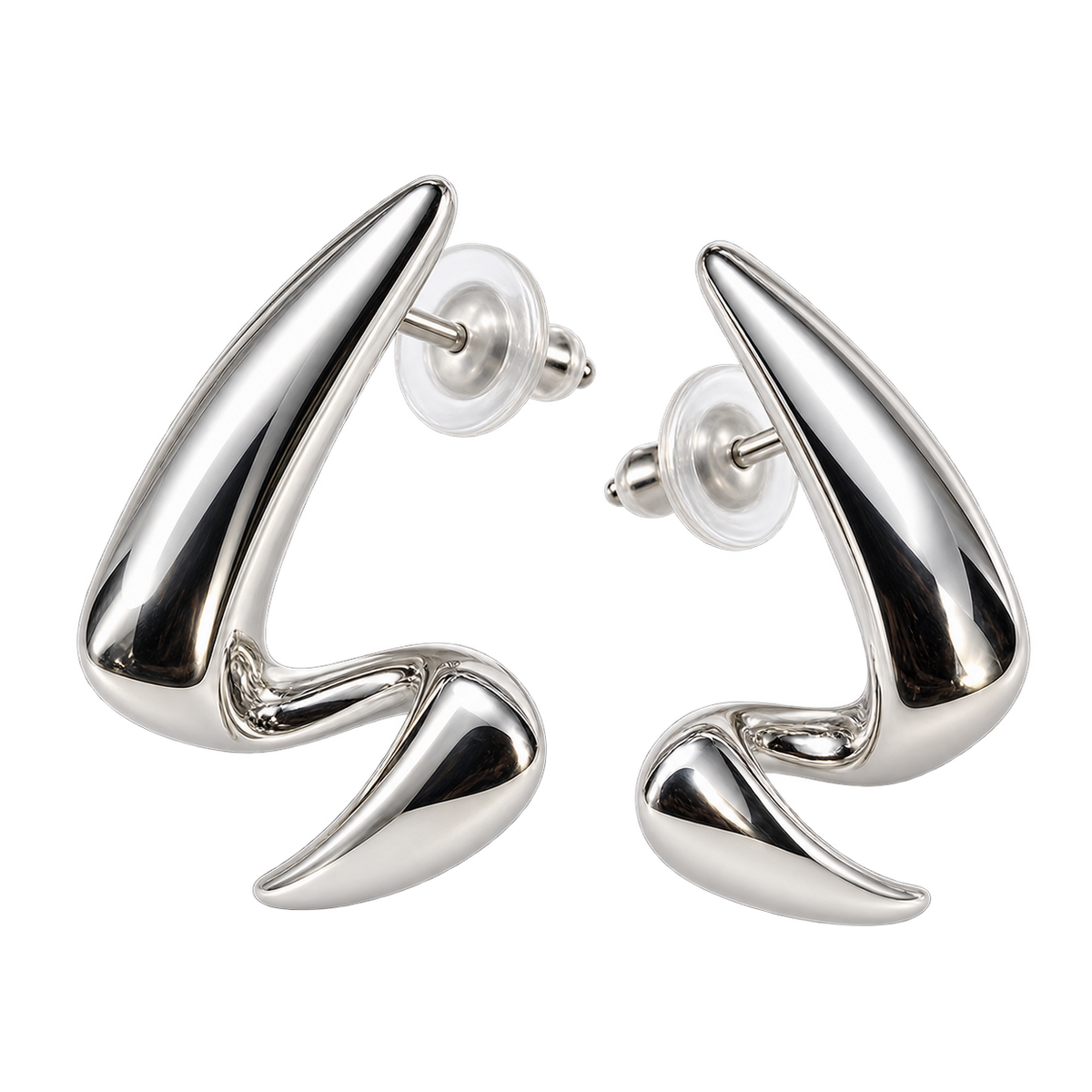 Volute Spiral Earrings curved silver-tone earring detail