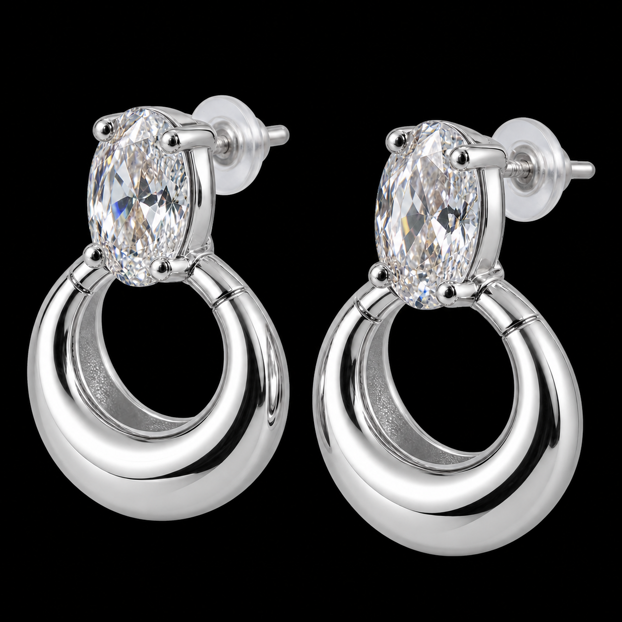 Solene Crystal Hoops silver-tone crystal hoop earring detail