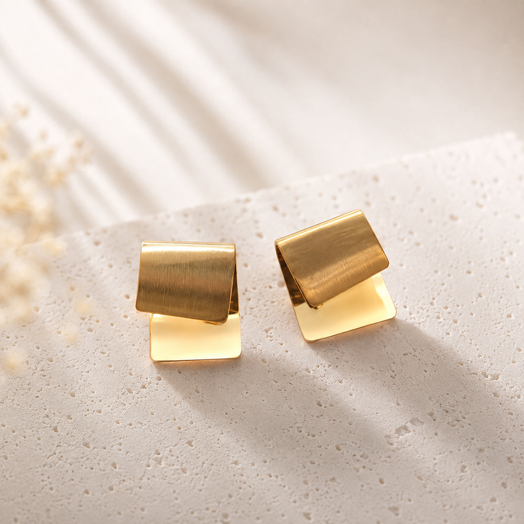 Nadir Square Studs geometric gold-tone earrings side view
