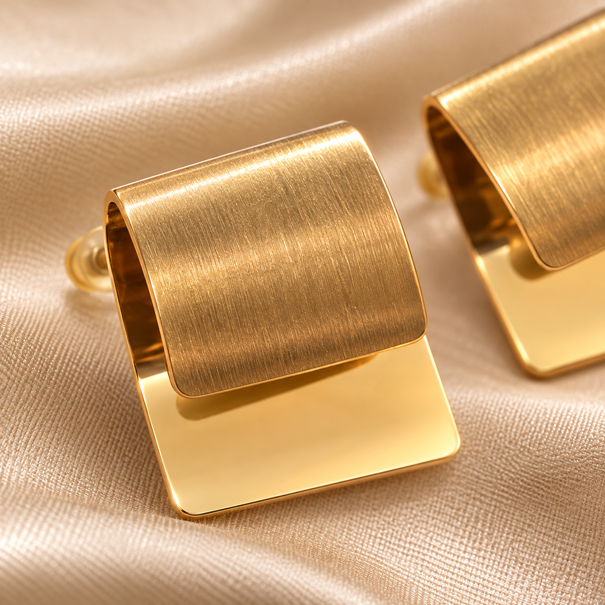 Nadir Square Studs anti-tarnish brass earrings close-up