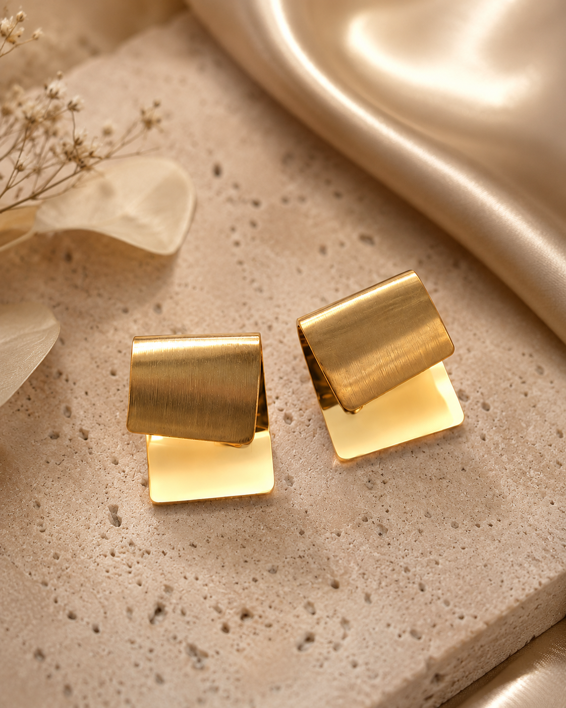 Nadir Square Studs square stud earrings worn on model