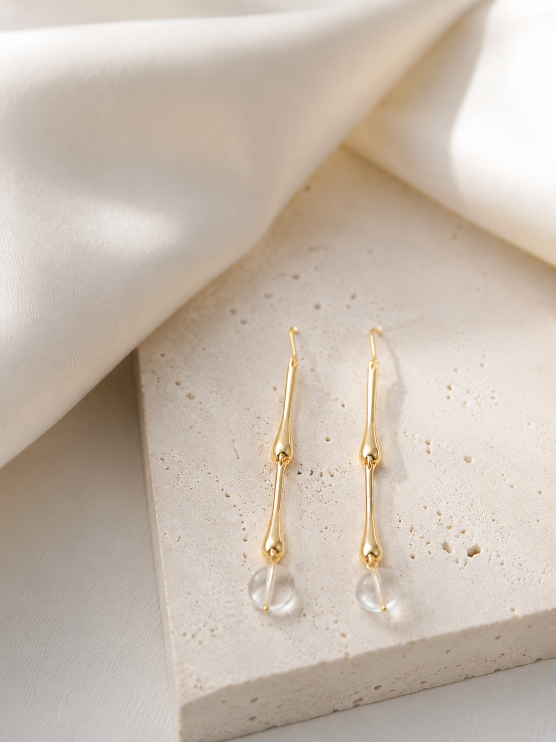 Lume Drop Earrings minimalist drop earrings worn on model