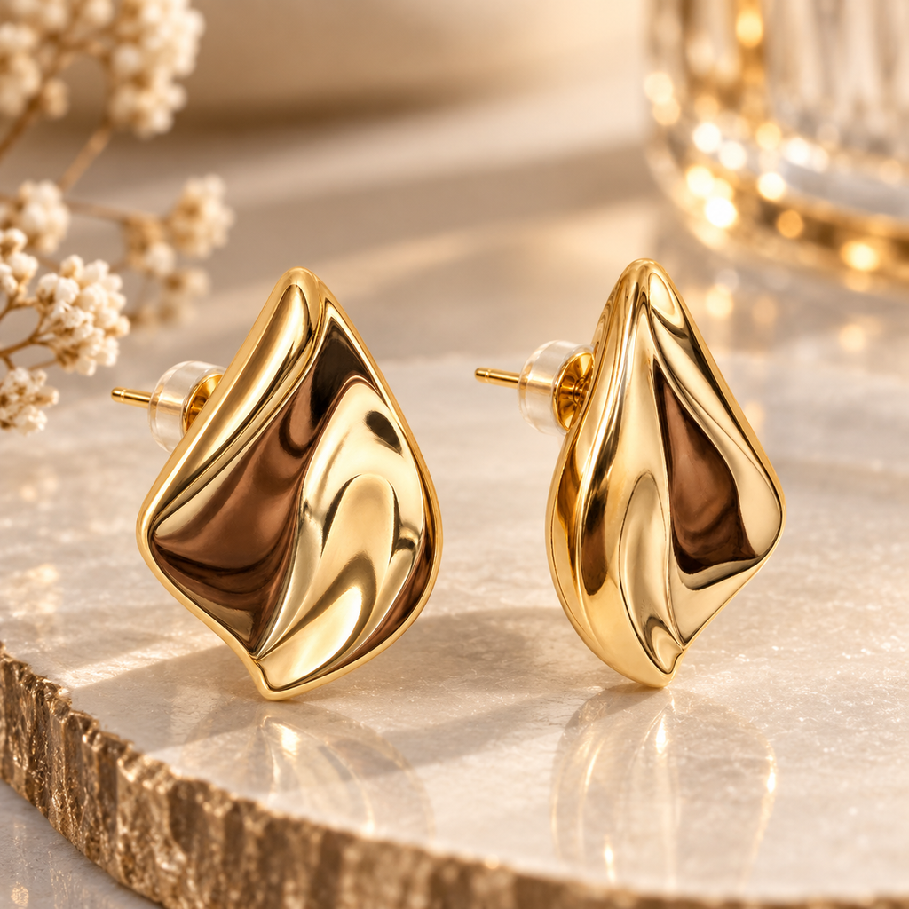 Foglia Leaf Studs anti-tarnish brass leaf studs close-up