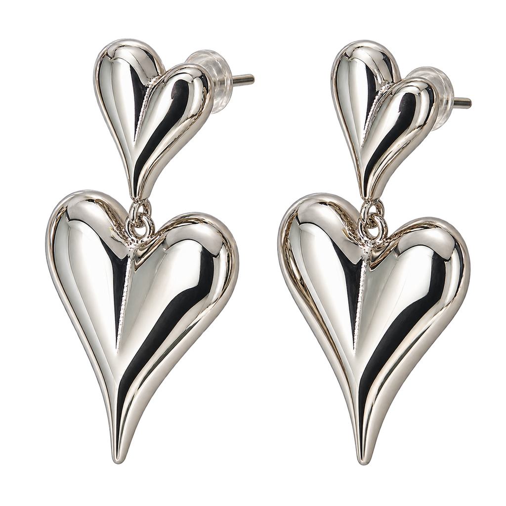Amara Heart Drops silver-tone heart earrings side profile