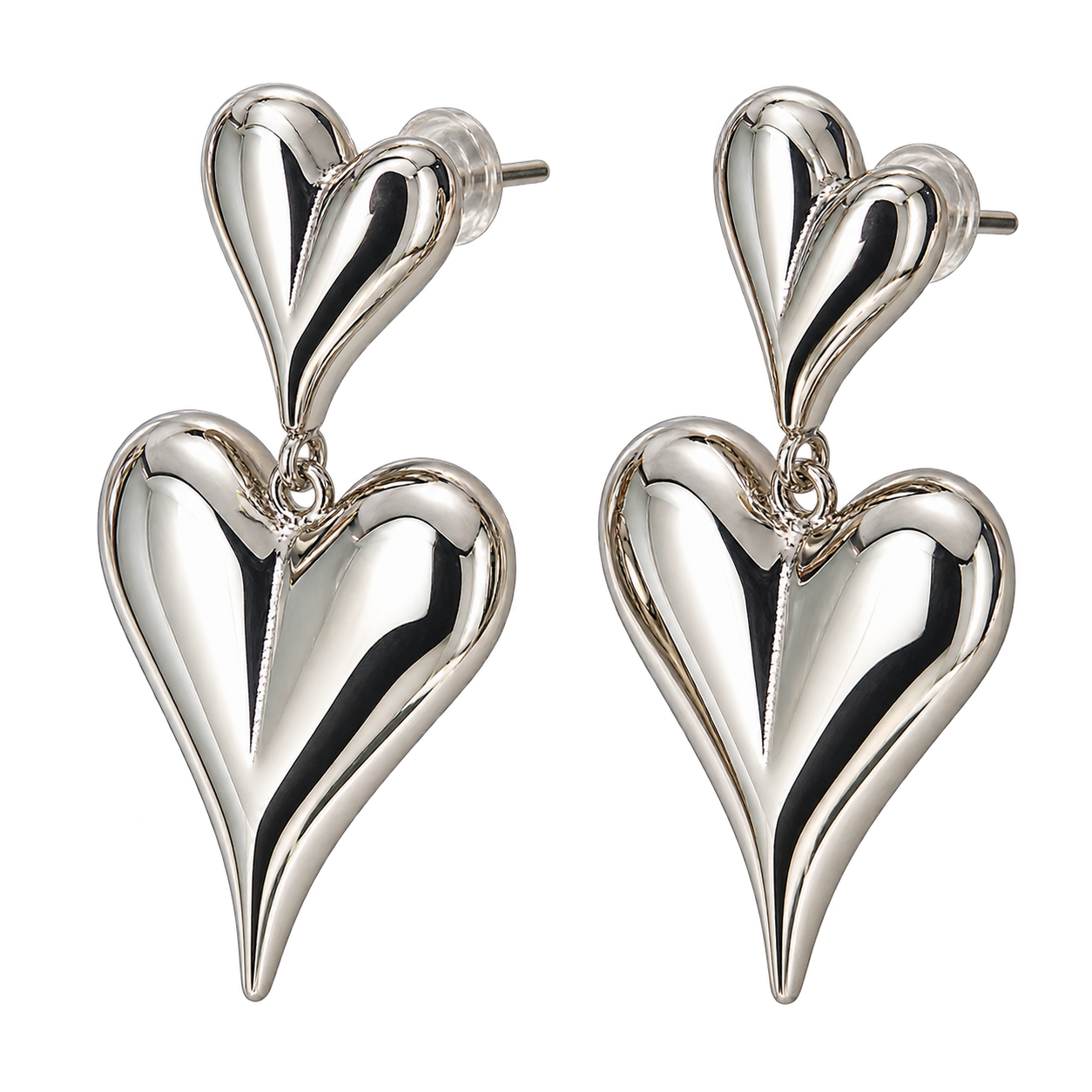 Amara Heart Drops silver-tone heart earrings side profile