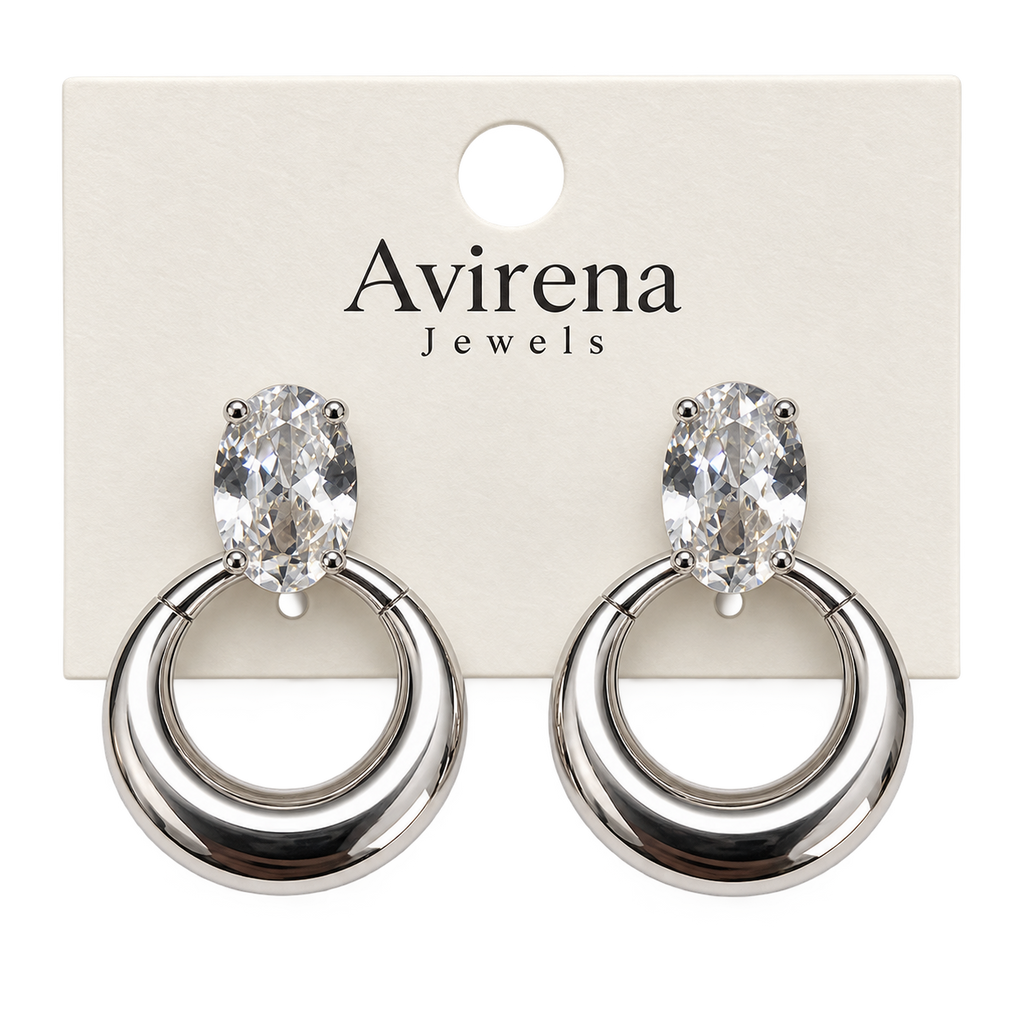 Solene Crystal Hoops chunky silver hoop earrings side view