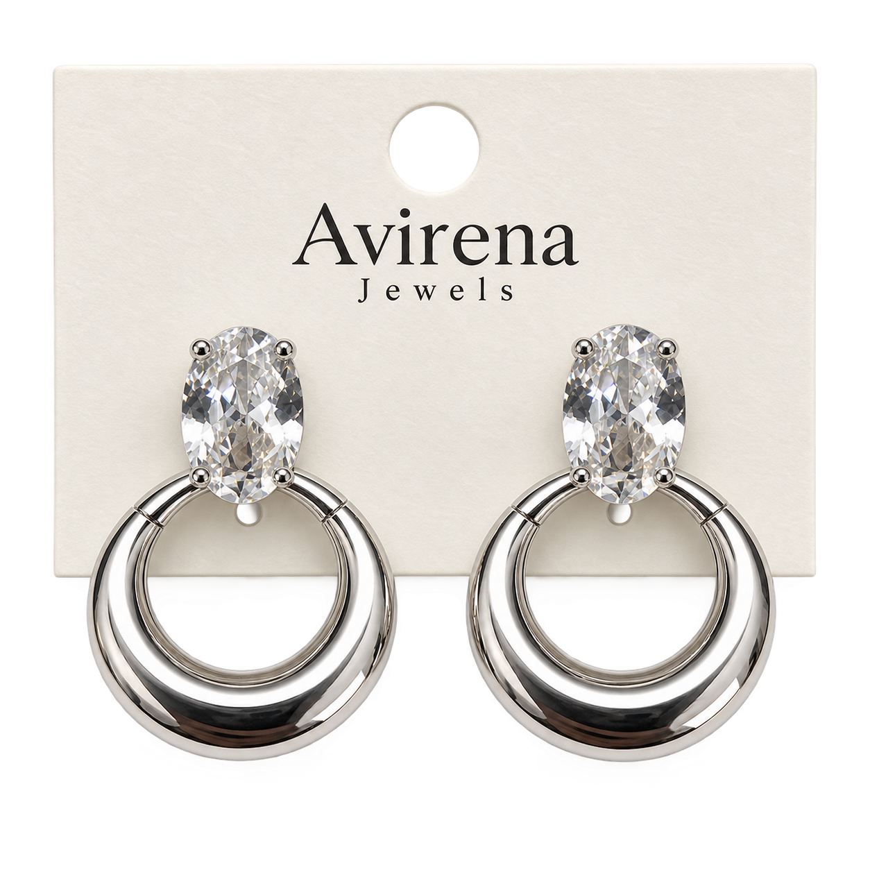 Solene Crystal Hoops chunky silver hoop earrings side view