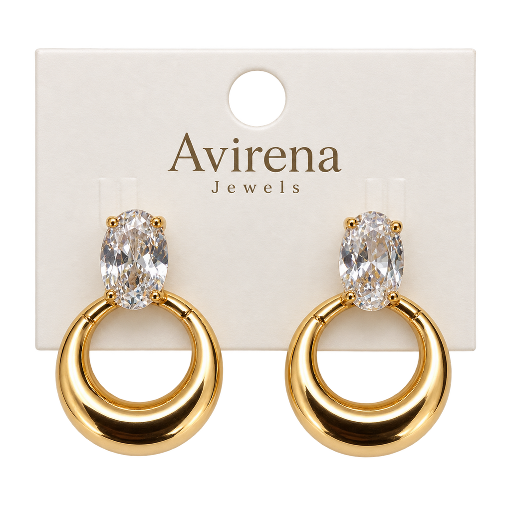 Solene Crystal Hoops chunky gold hoop earrings side view